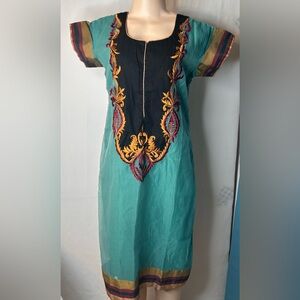 Dressline Women’s Green Black Embroidered Kurta-Kurti Kashmiri Long Size 42- XXL